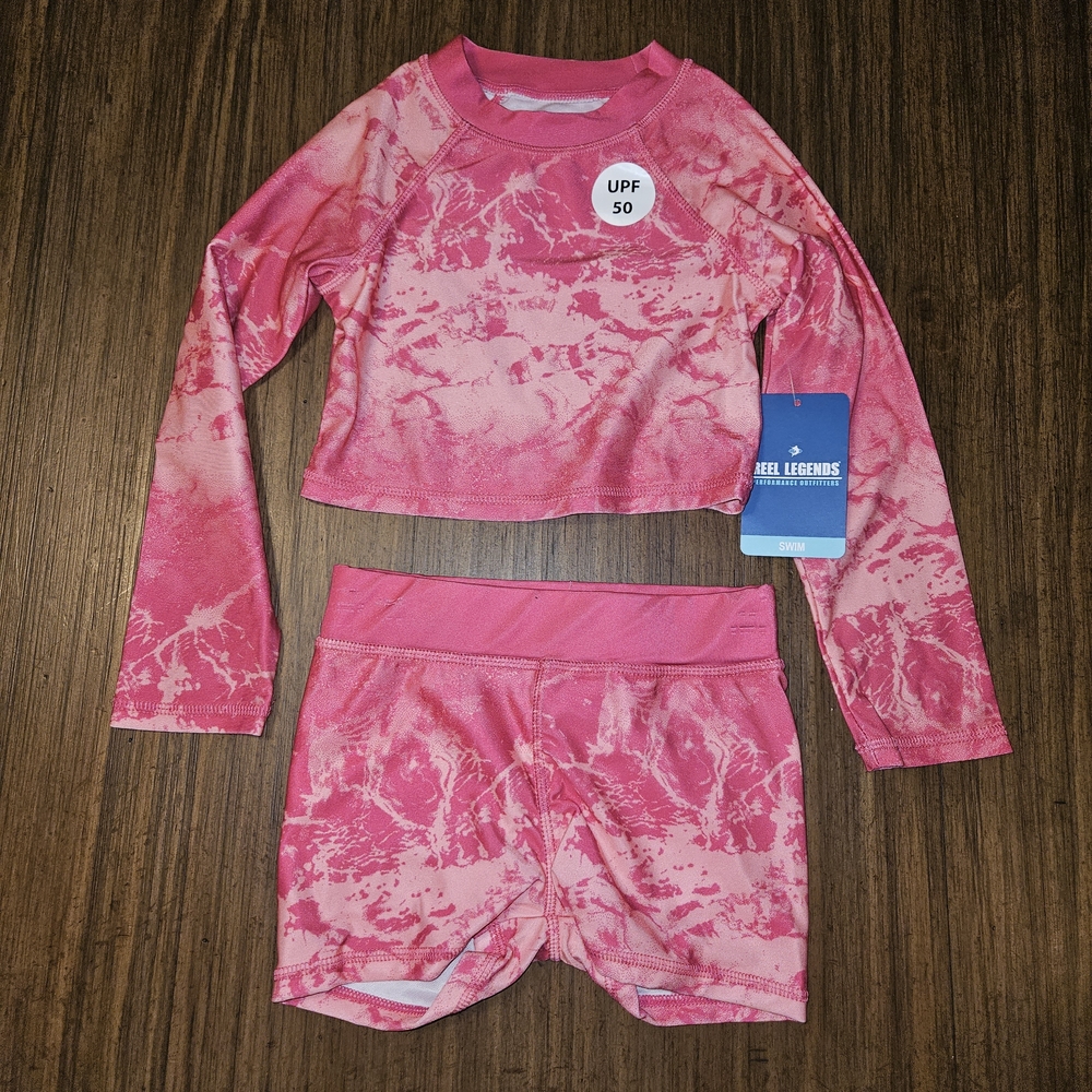 Reel Legends Kids Tie-Dye Pink Rashguard Set Size XS 4-5